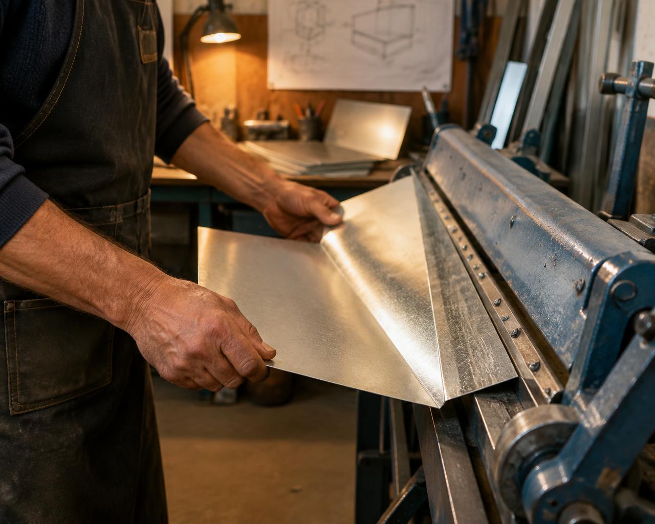 Bukking av metallplate i verksted
